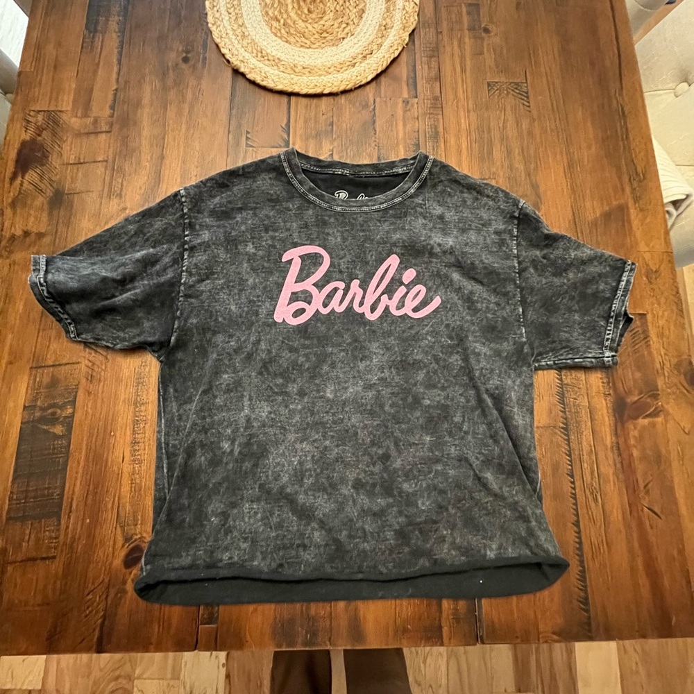 Barbie crop Black and Pink Short Sleeve Tee with Logo
